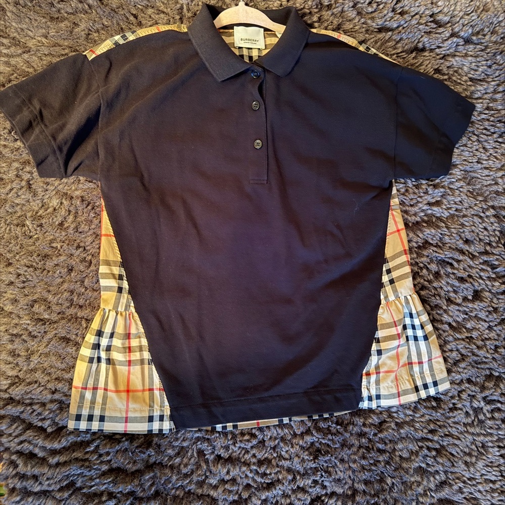 Burberry Kids Polo-Dress with Navy and Plaid Design
